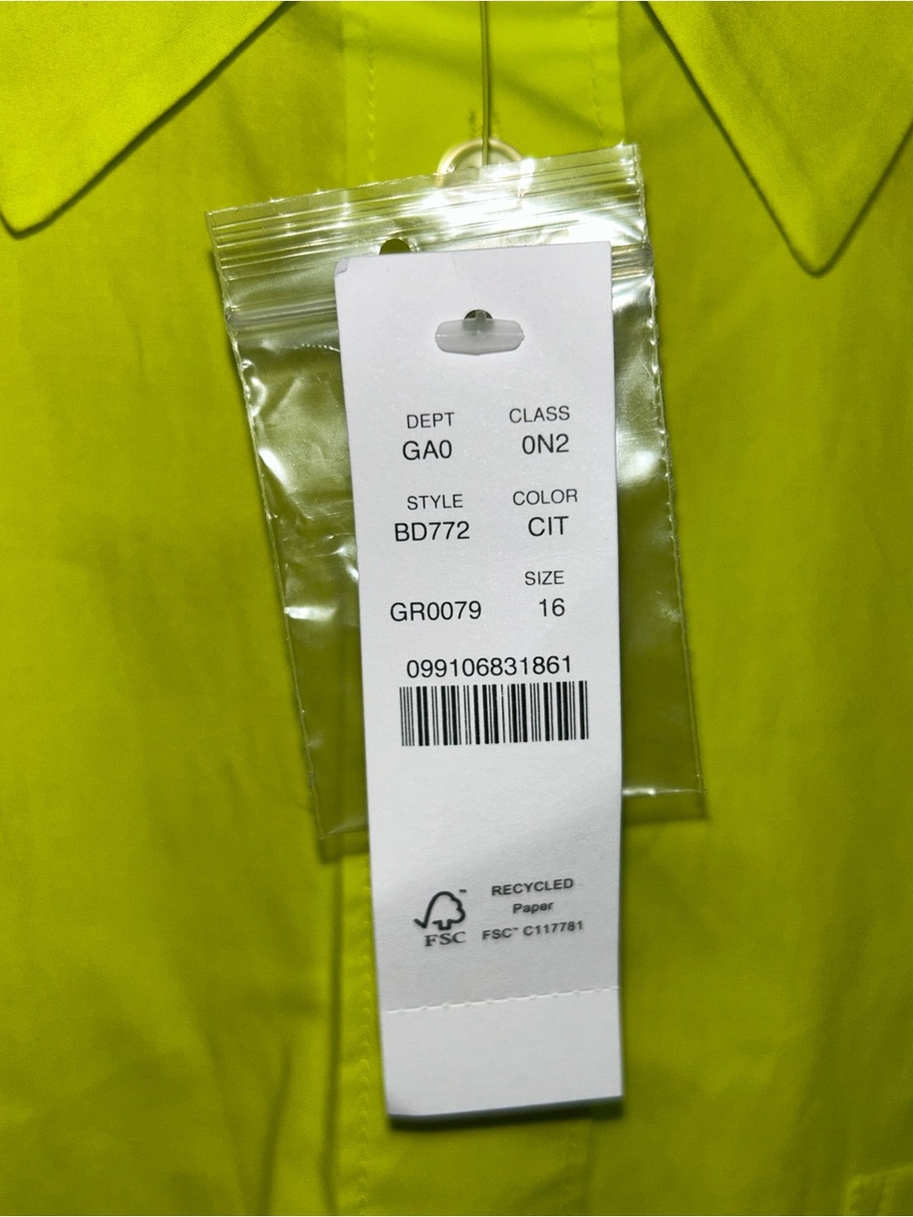 J. Crew Collection Neon Lime Feather-Cuff Button-Down Blouse - Picture 5 of 5